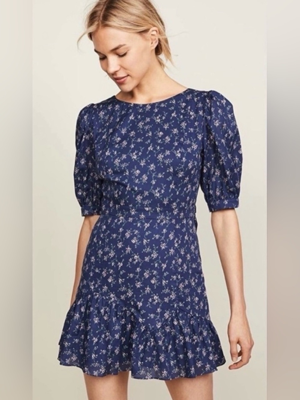 LoveShackFancy Eventide Blue Lena Floral 🌸 Cotton Mini Dress women’s Size L - Picture 3 of 16